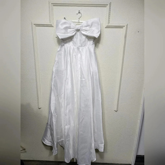 Lulu's Refined Extravagance White Taffeta Bow Maxi Dress With Pockets M Wedding - Picture 6 of 11